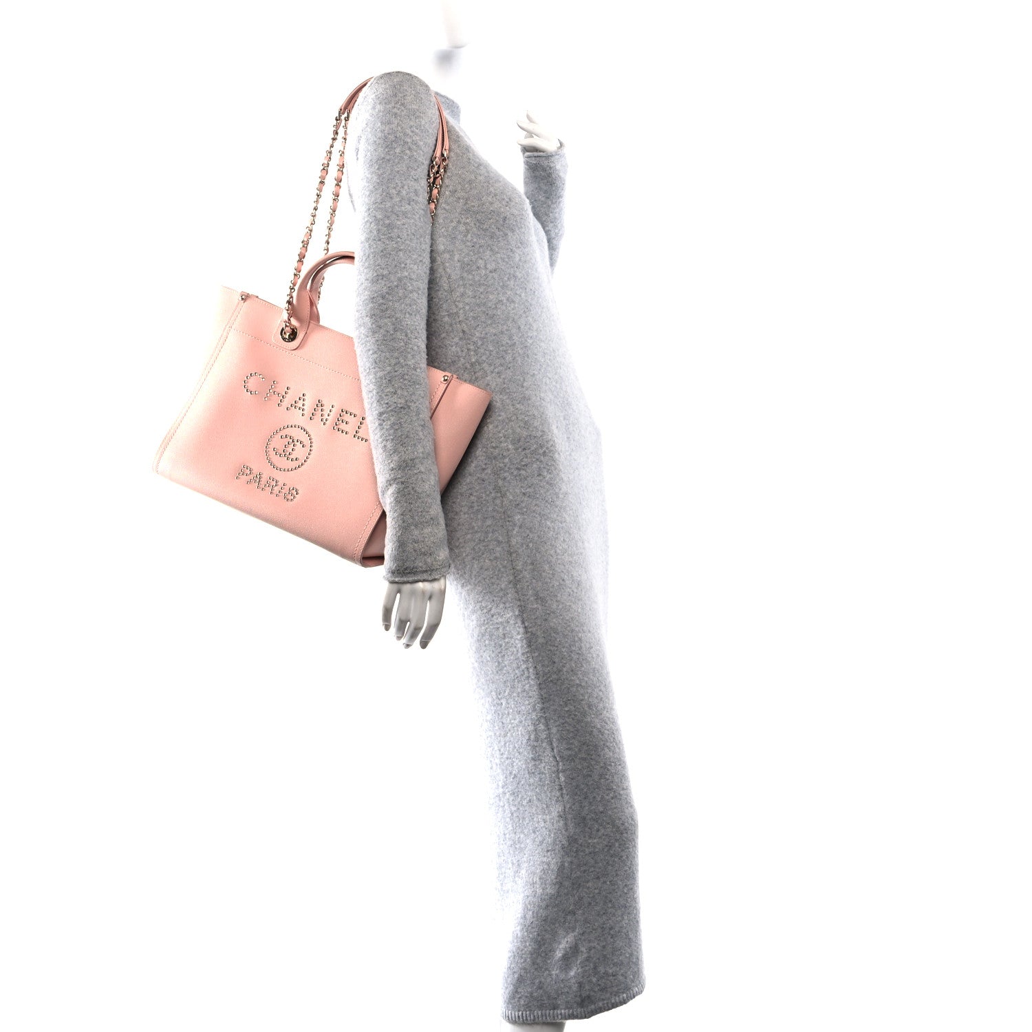 Caviar Small Studded Deauville Tote Light Pink