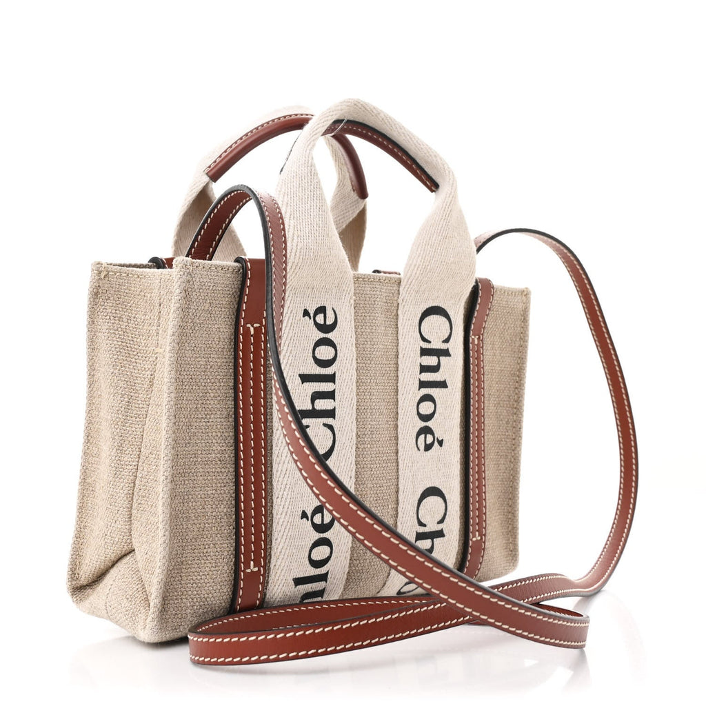 Cotton Calfskin Mini Woody Ribbon Tote White Brown