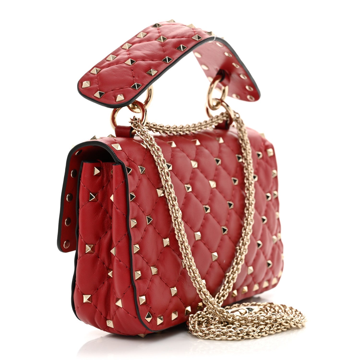 Nappa Small Rockstud Spike Shoulder Bag Rosso Valentino