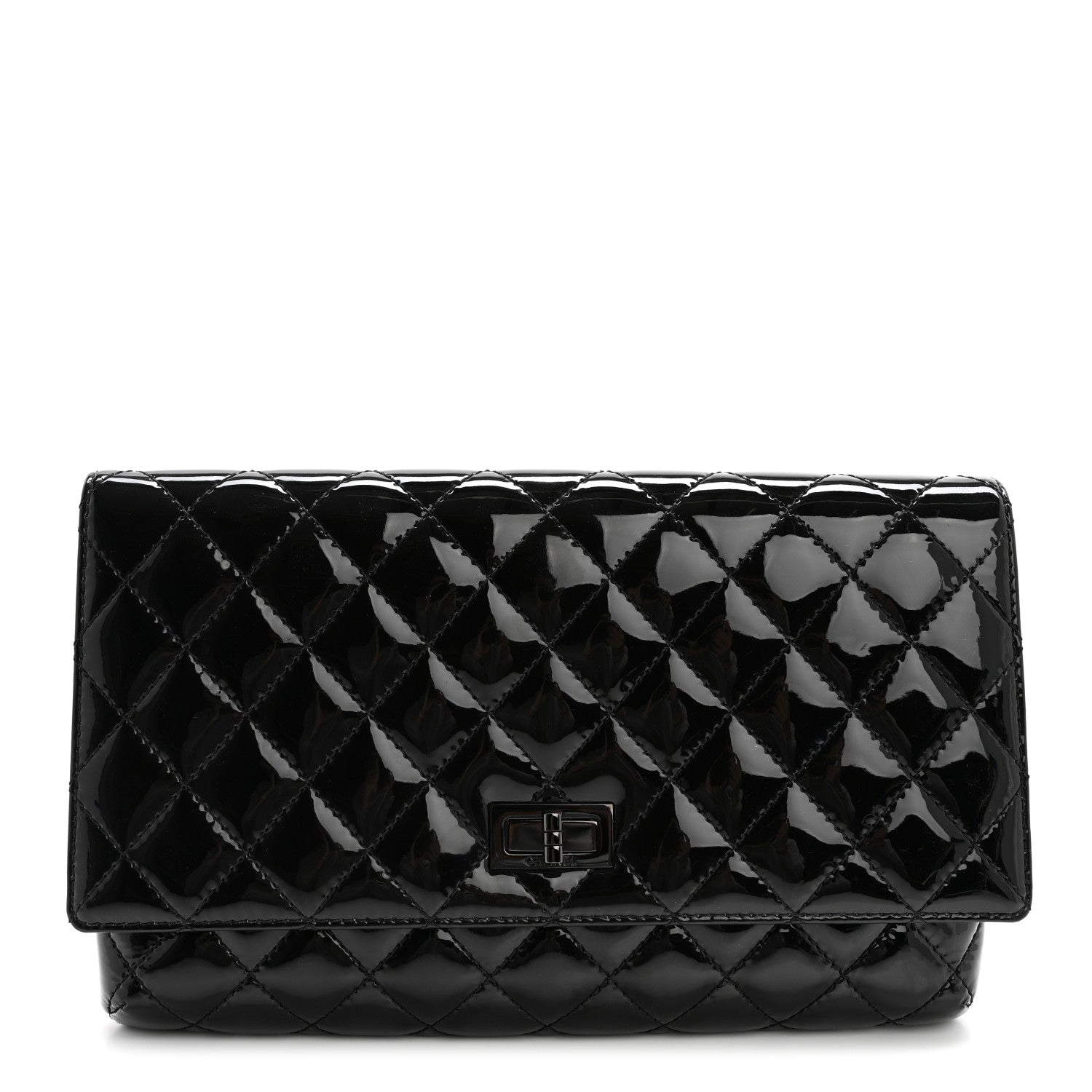 Patent Calfskin Quilted Reissue 2.55 Clutch So Black