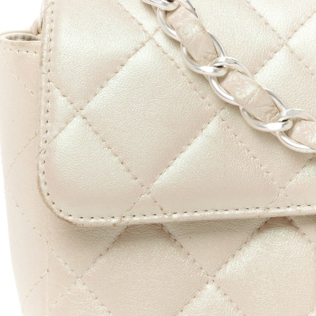 Iridescent Lambskin Quilted Mini Rectangular Flap Ivory