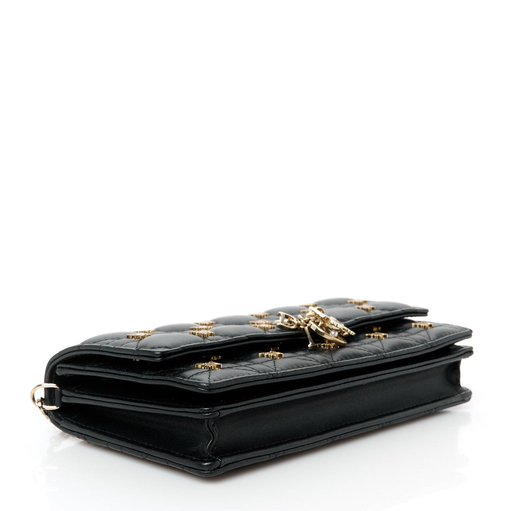 Lambskin Cannage Butterfly Studs Miss Dior Pouch Black