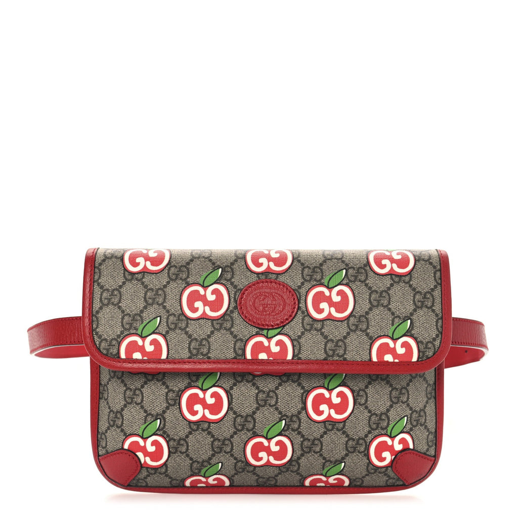 GG Supreme Monogram Apple Interlocking G Belt Bag 90 36 Beige Multicolor Lobster Red