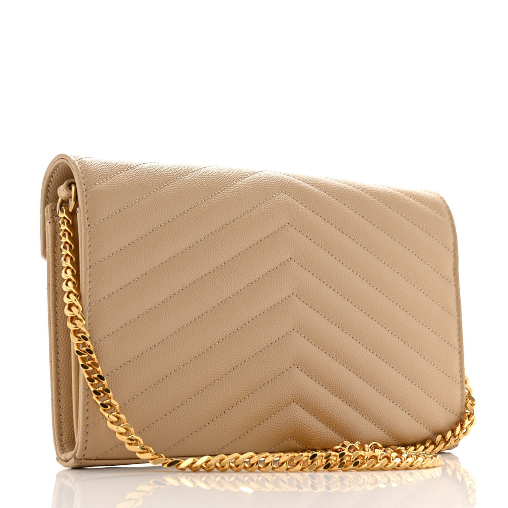 Grain De Poudre Matelasse Chevron Monogram Chain Wallet Nude Powder
