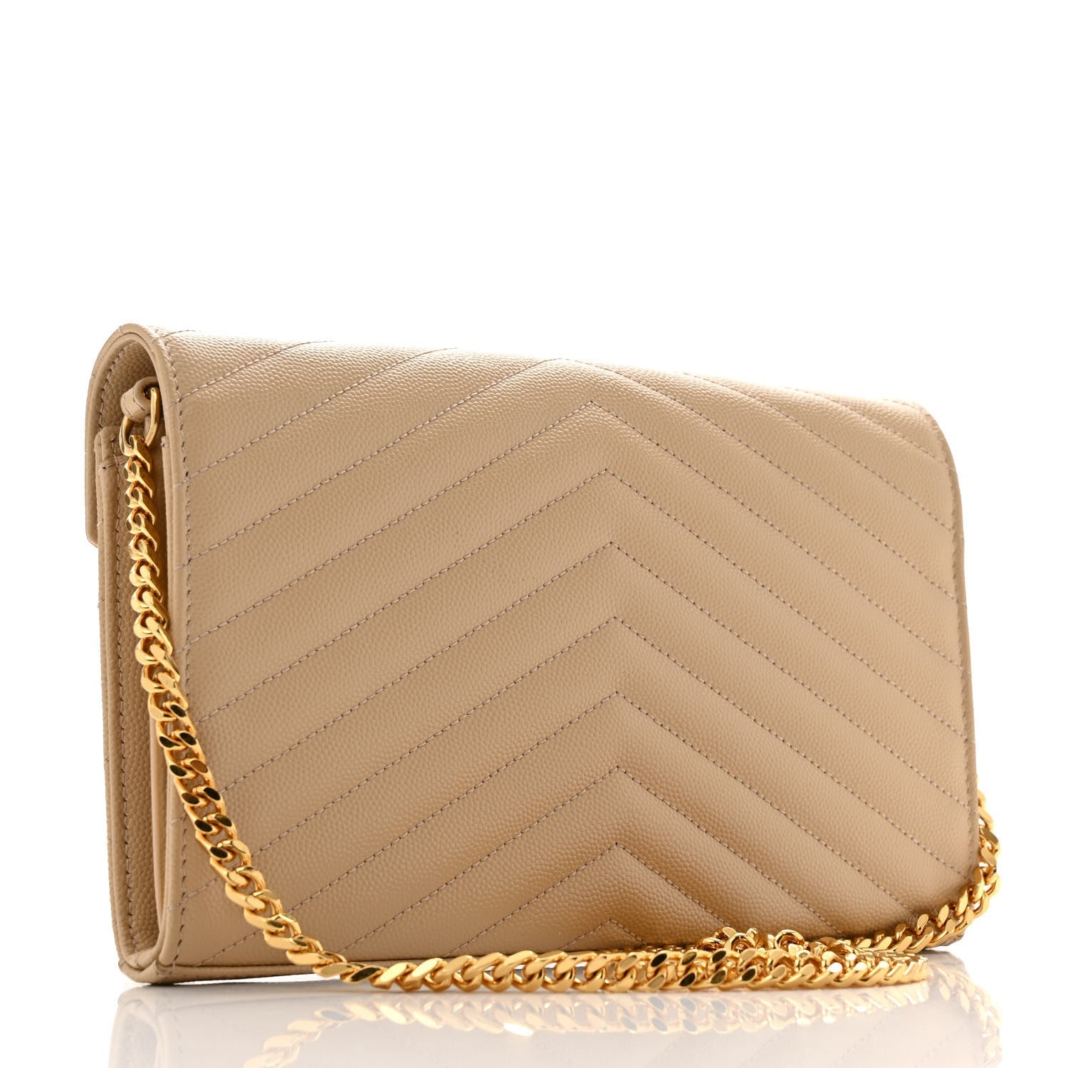 Grain De Poudre Matelasse Chevron Monogram Chain Wallet Nude Powder
