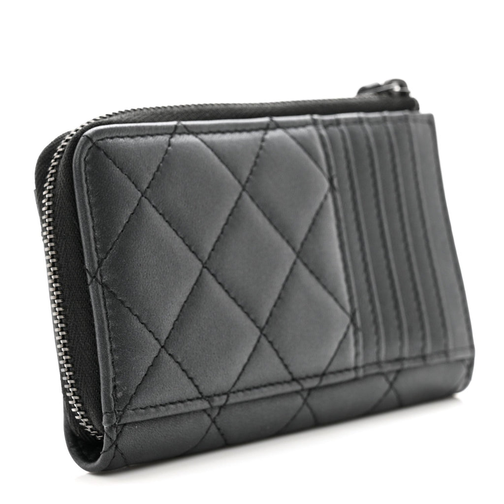 Pearly Lambskin Quilted Zip  Holder So Black