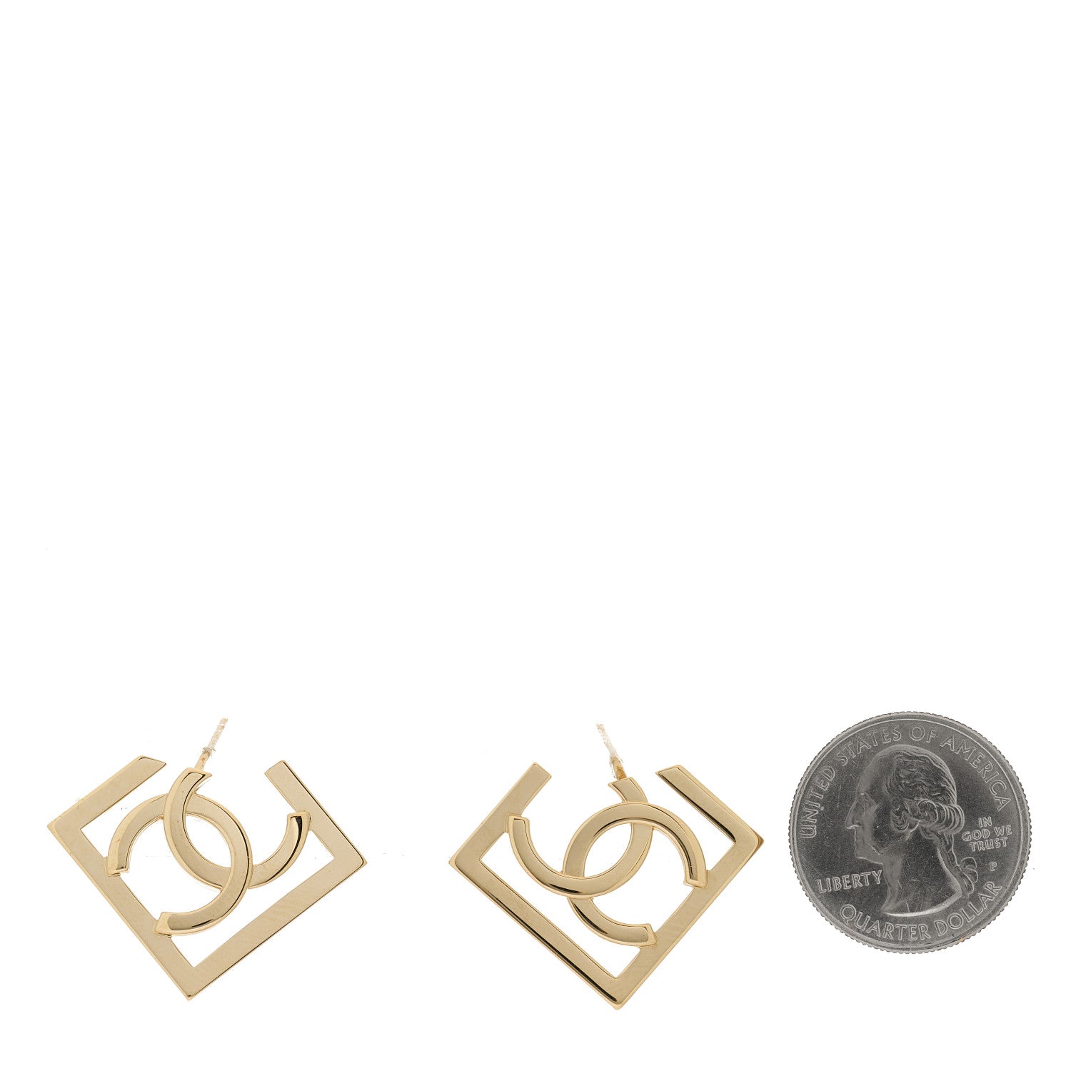 Metal Square Cutout CC Hoop Earrings Gold