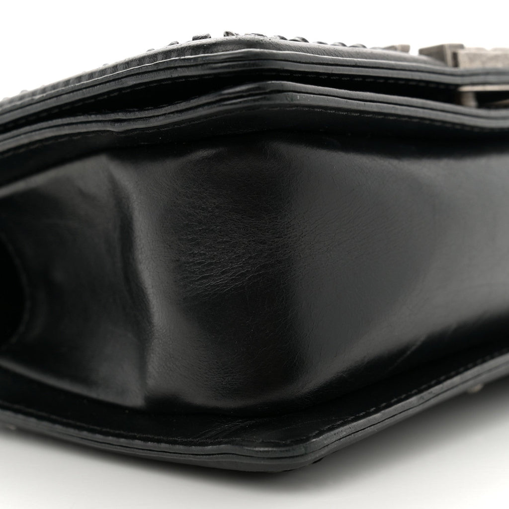 Goatskin Quilted Small Boy Top Handle Flap Black