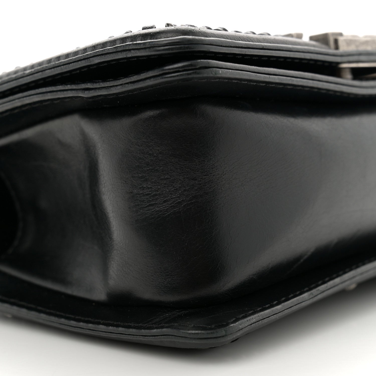 Goatskin Quilted Small Boy Top Handle Flap Black