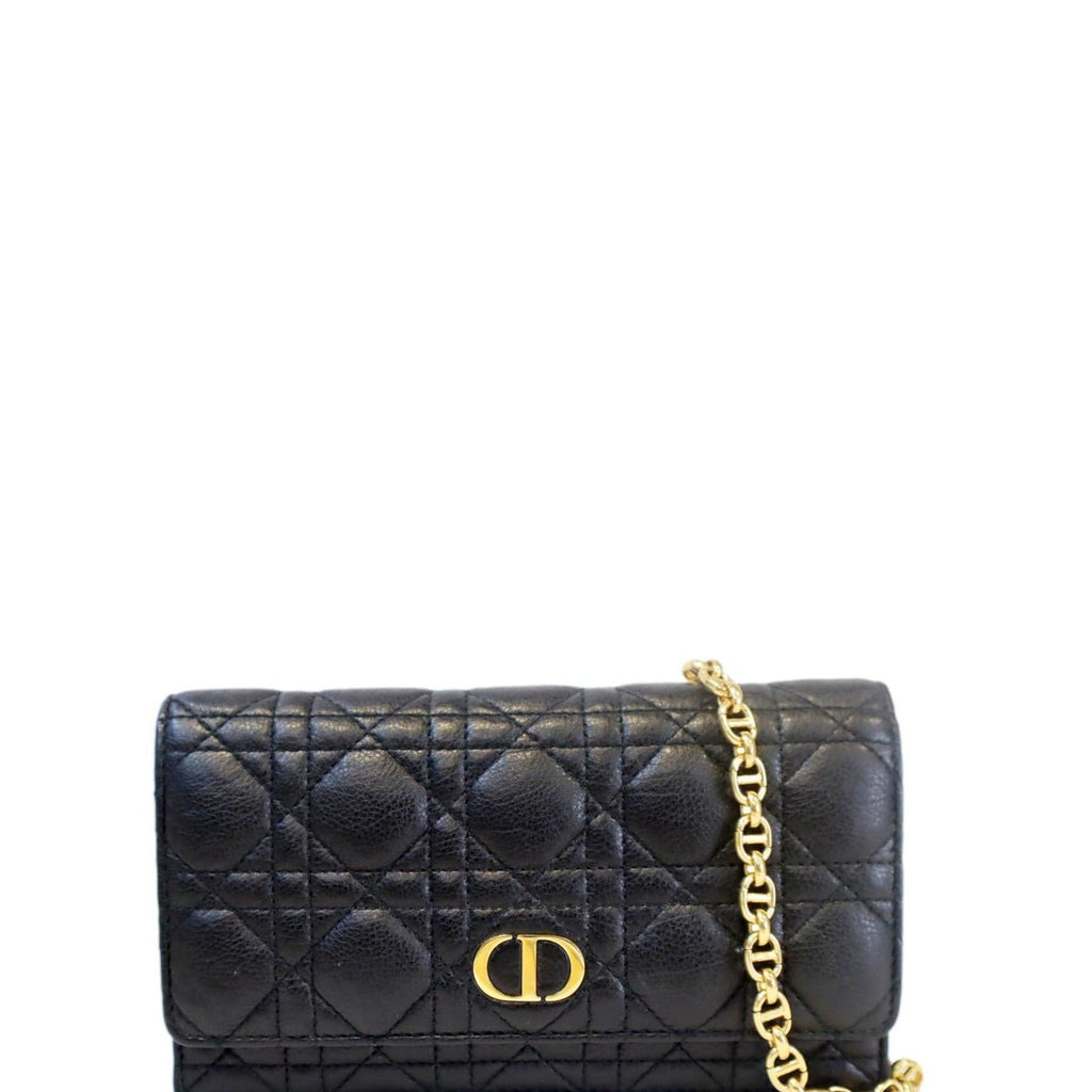CHRISTIAN DIOR Caro Cannage Calf Leather Shoulder Bag Black