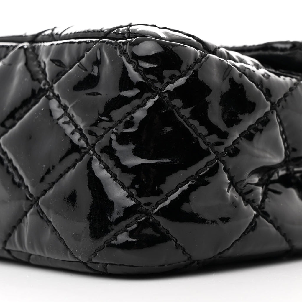 Patent Quilted Medium Double Flap Black