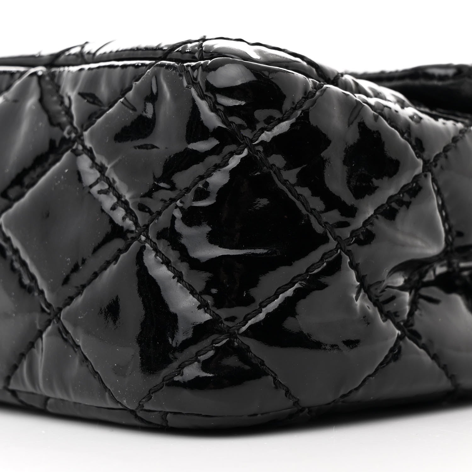 Patent Quilted Medium Double Flap Black