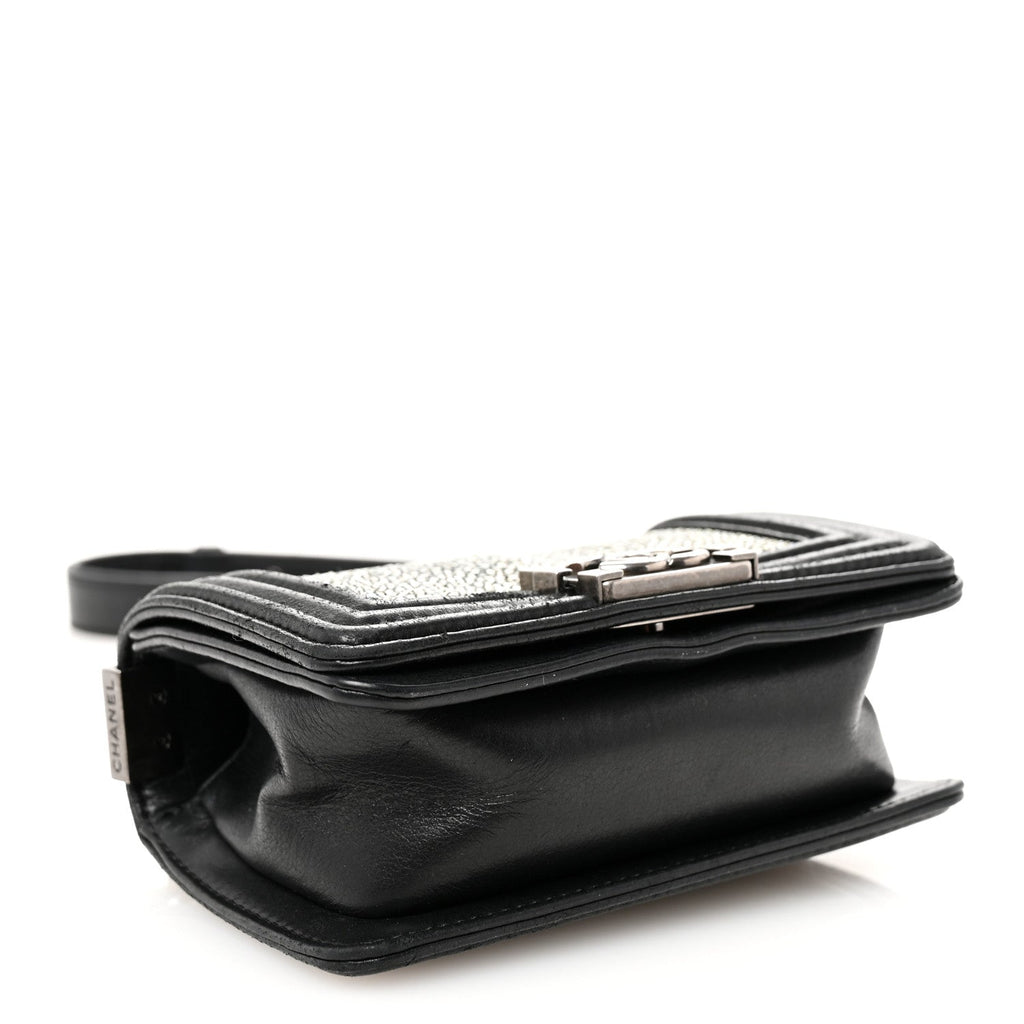 Galuchat Stingray Mini Boy Flap Black Silver