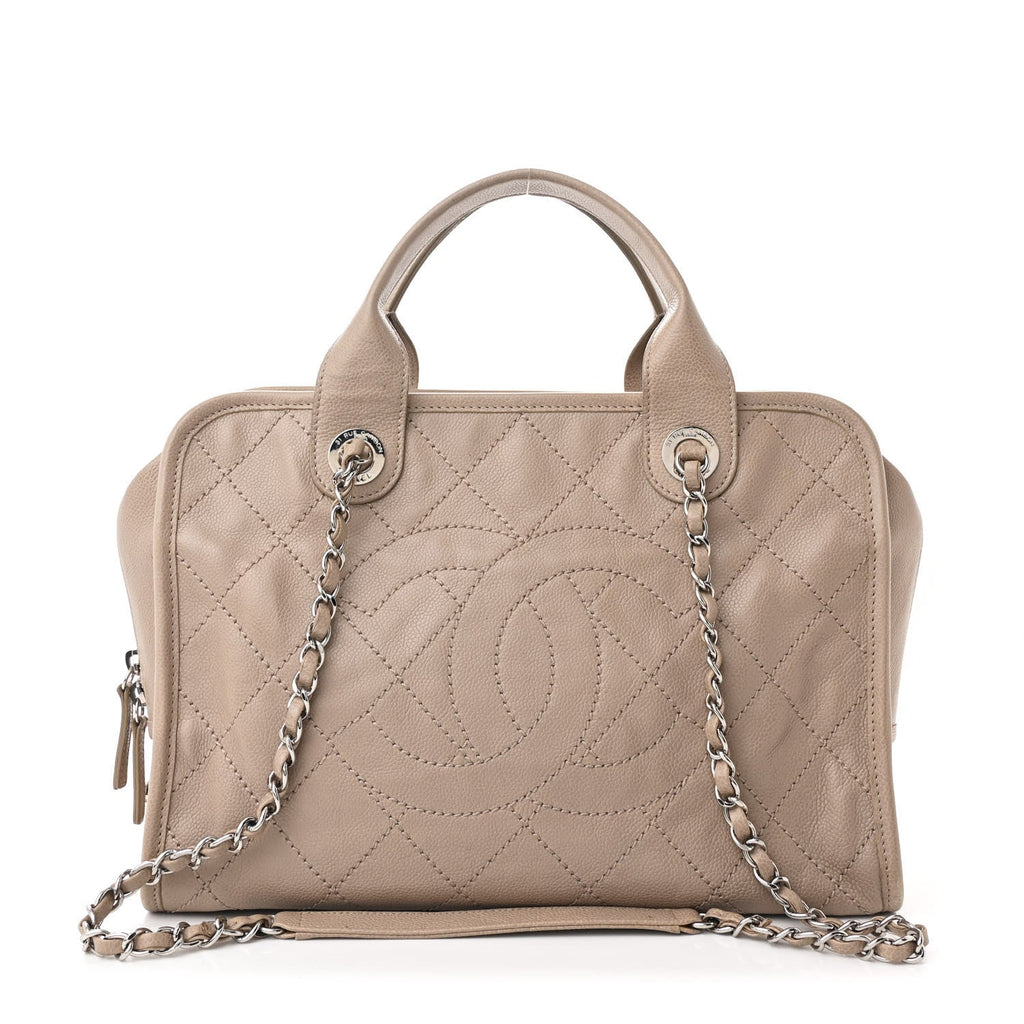 Caviar Quilted Deauville Bowling Bag Beige