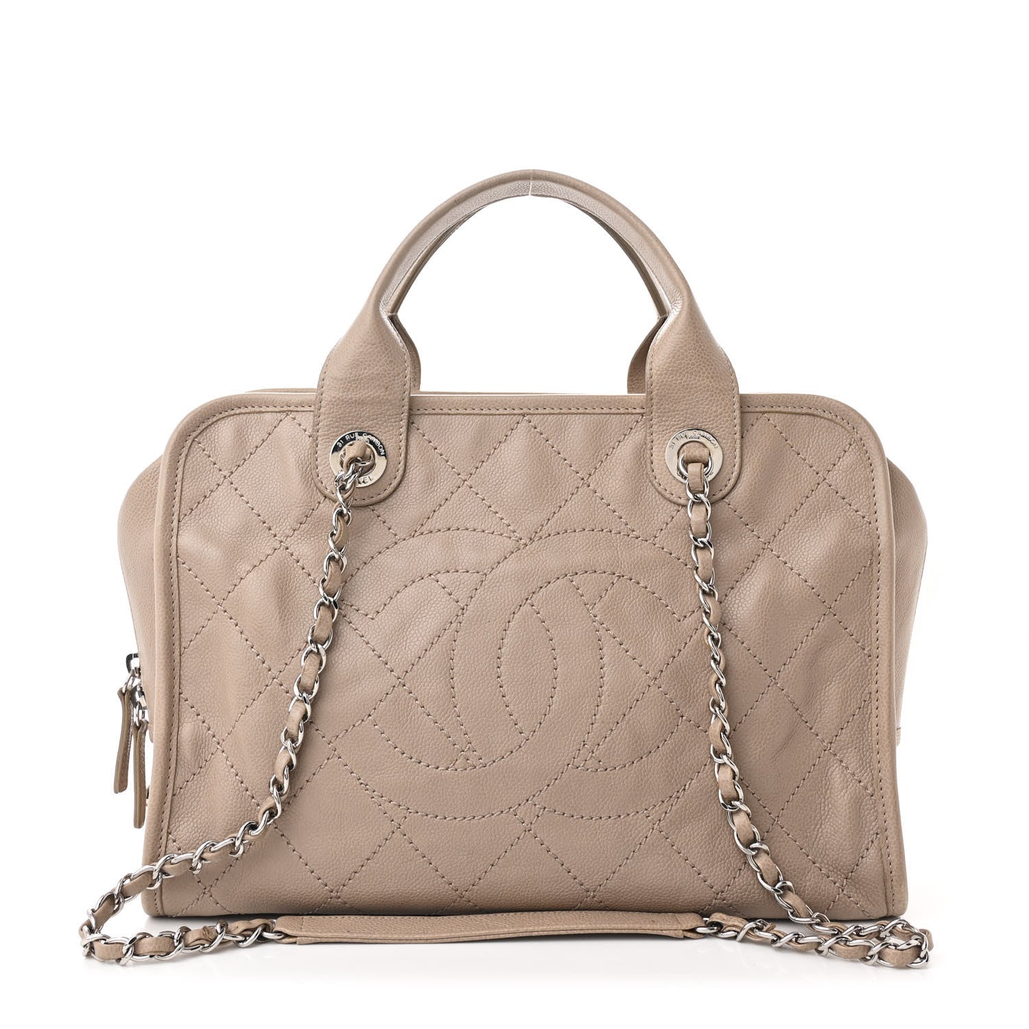 Caviar Quilted Deauville Bowling Bag Beige