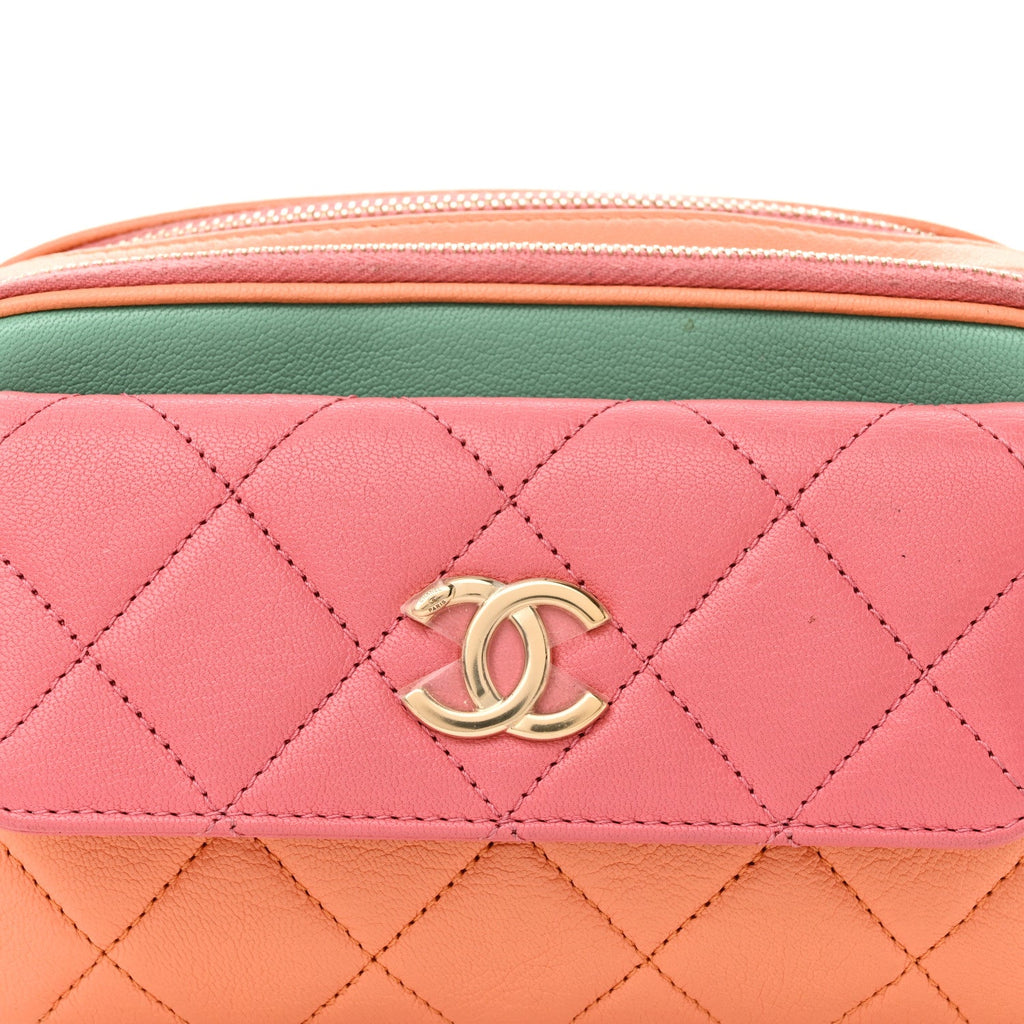 Goatskin Quilted Tri-Color In & Out Waist Bag Orange Green Pink