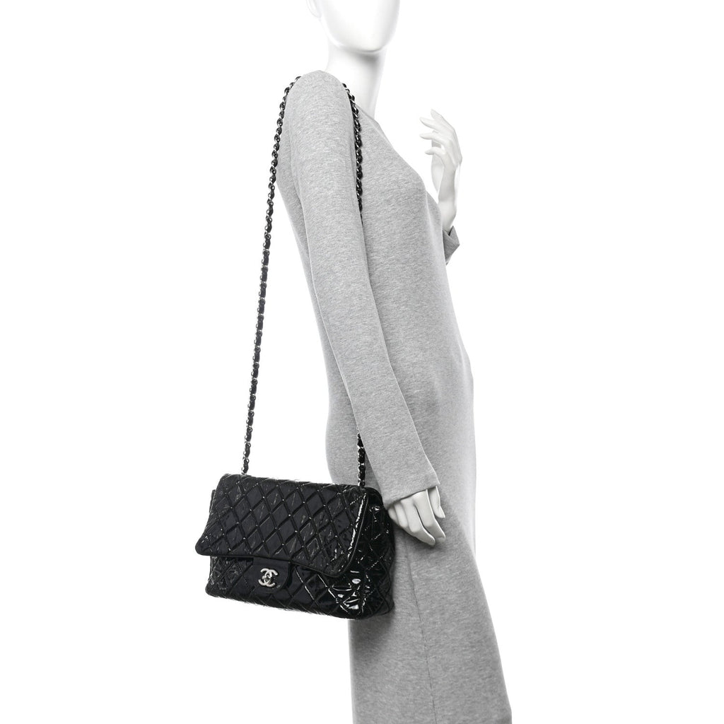 Patent Quilted Jumbo Single Flap Black