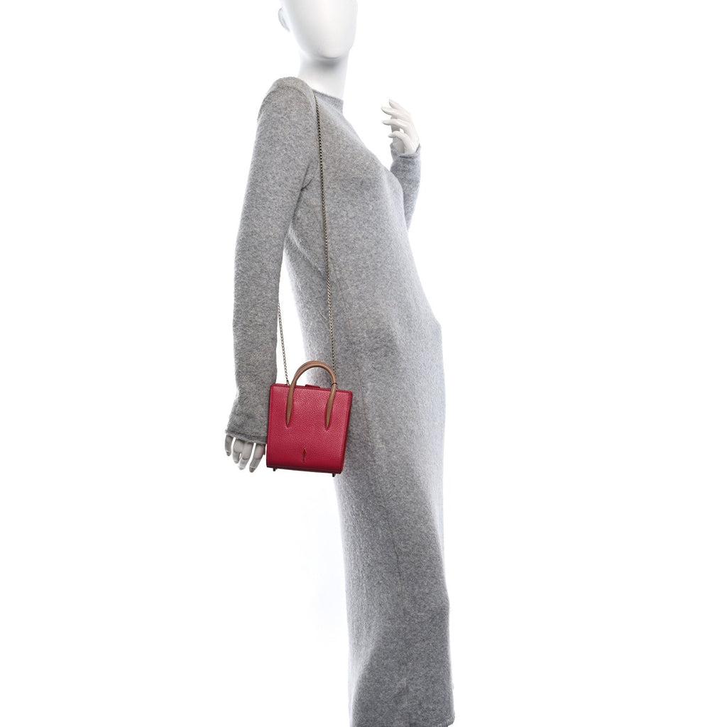 Grained Calfskin Patent Studded Nano Paloma Pink Red