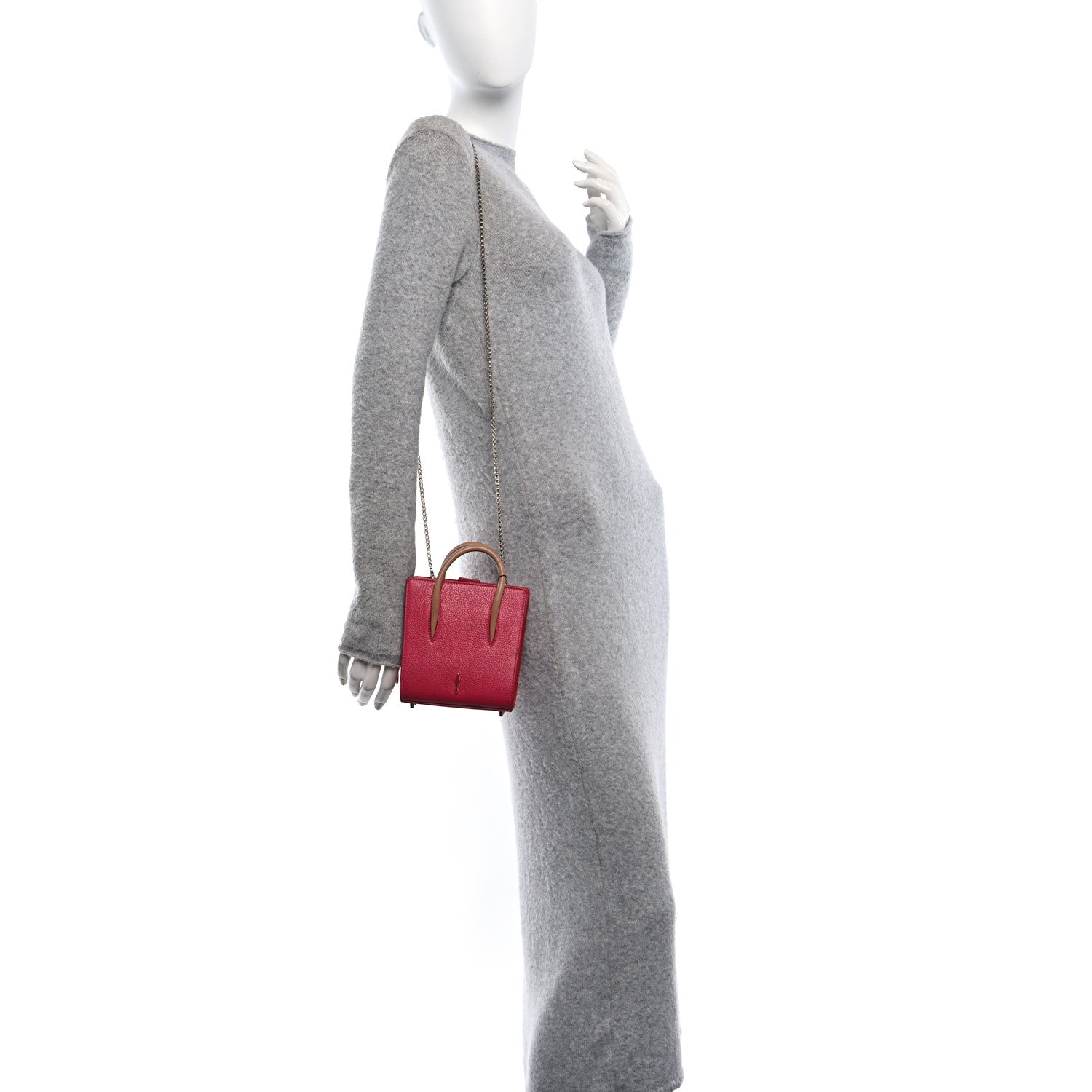 Grained Calfskin Patent Studded Nano Paloma Pink Red