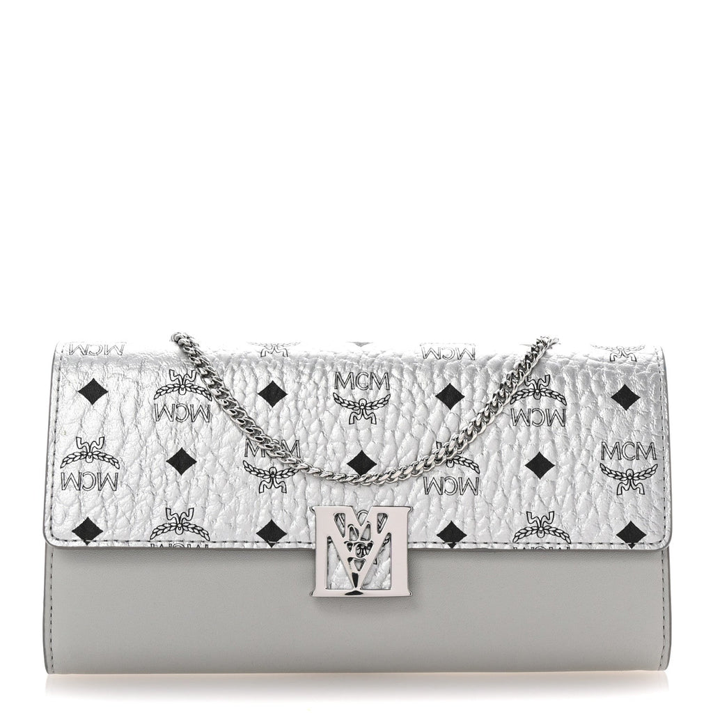 Visetos Calfskin Large Mena Crossbody Wallet On Chain Grey