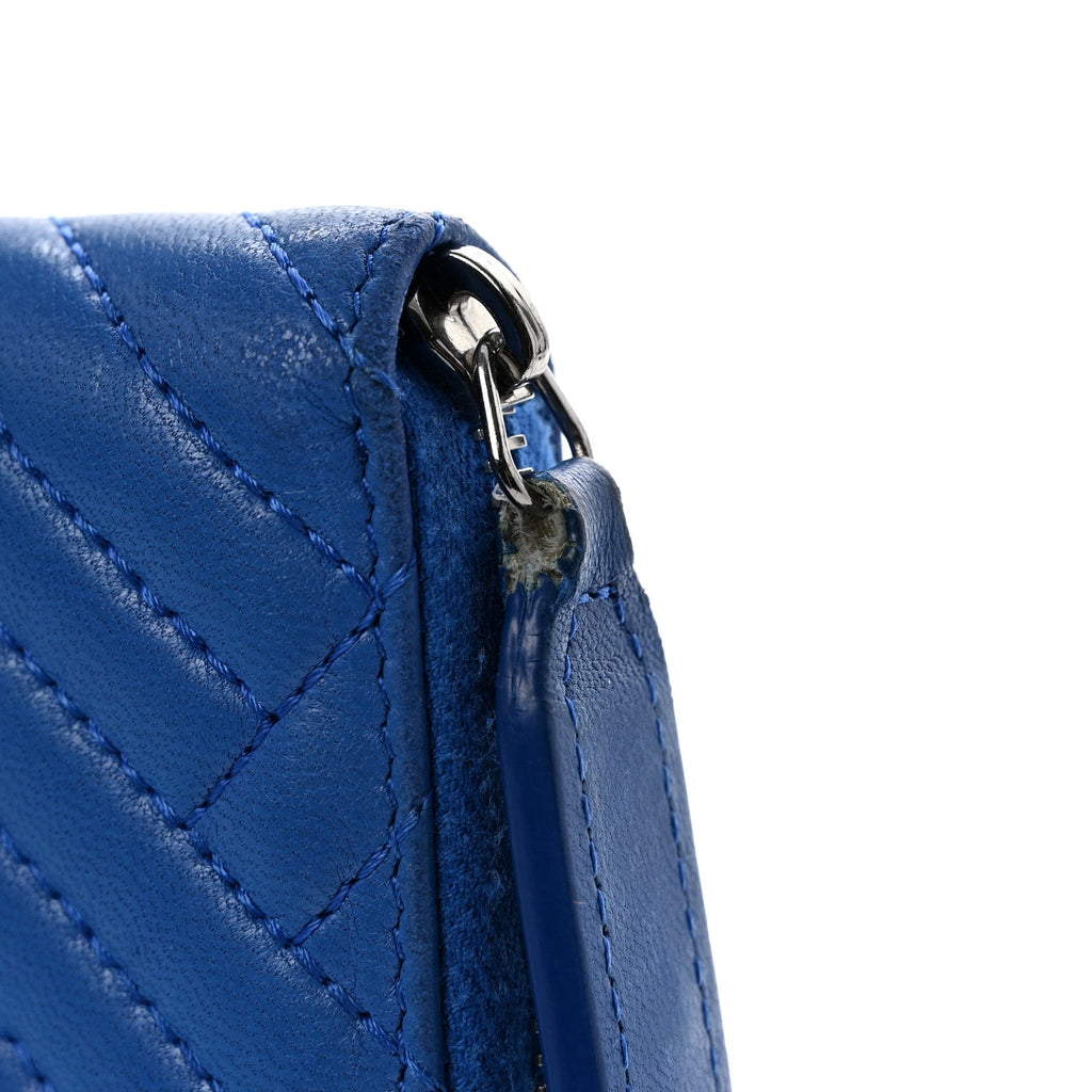 Lambskin Quilted CC Crossing Small Zip Around Wallet Blue