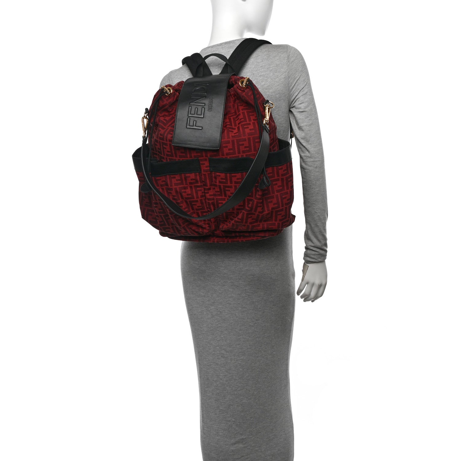 Recycled Fabric Jacquard Vitello Grace FF 1974 Large Fendi Strike Backpack Rosso Marlboro Black