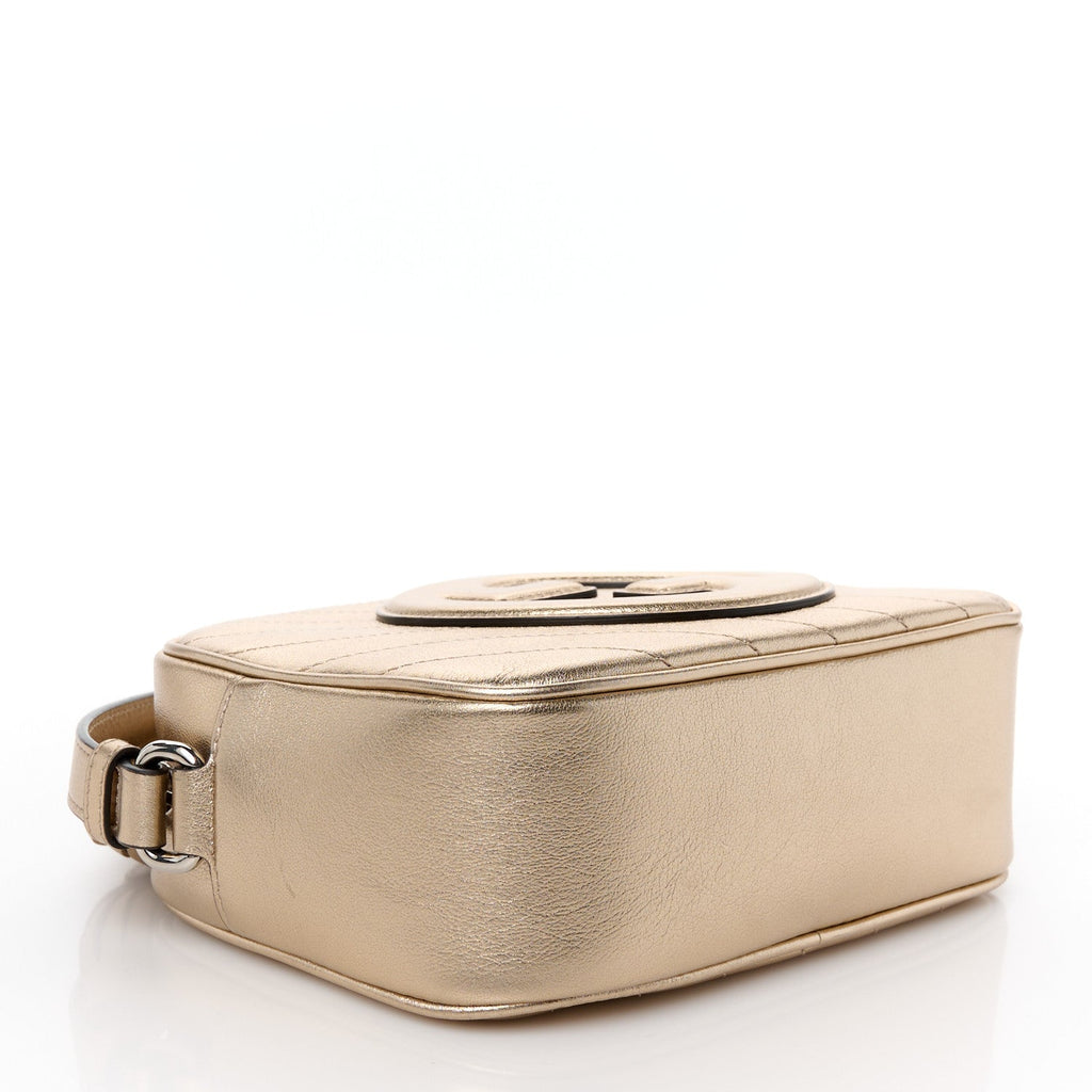 Metallic Sakai Be Green Calfskin Diagonal Stitched Small Blondie Shoulder Bag Golden Beige