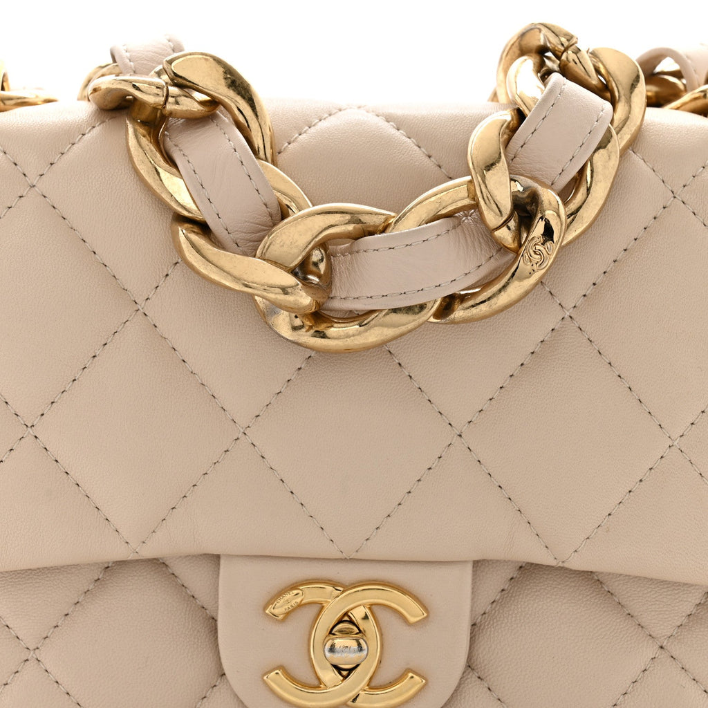 Lambskin Quilted Small CC Funky Town Flap Beige
