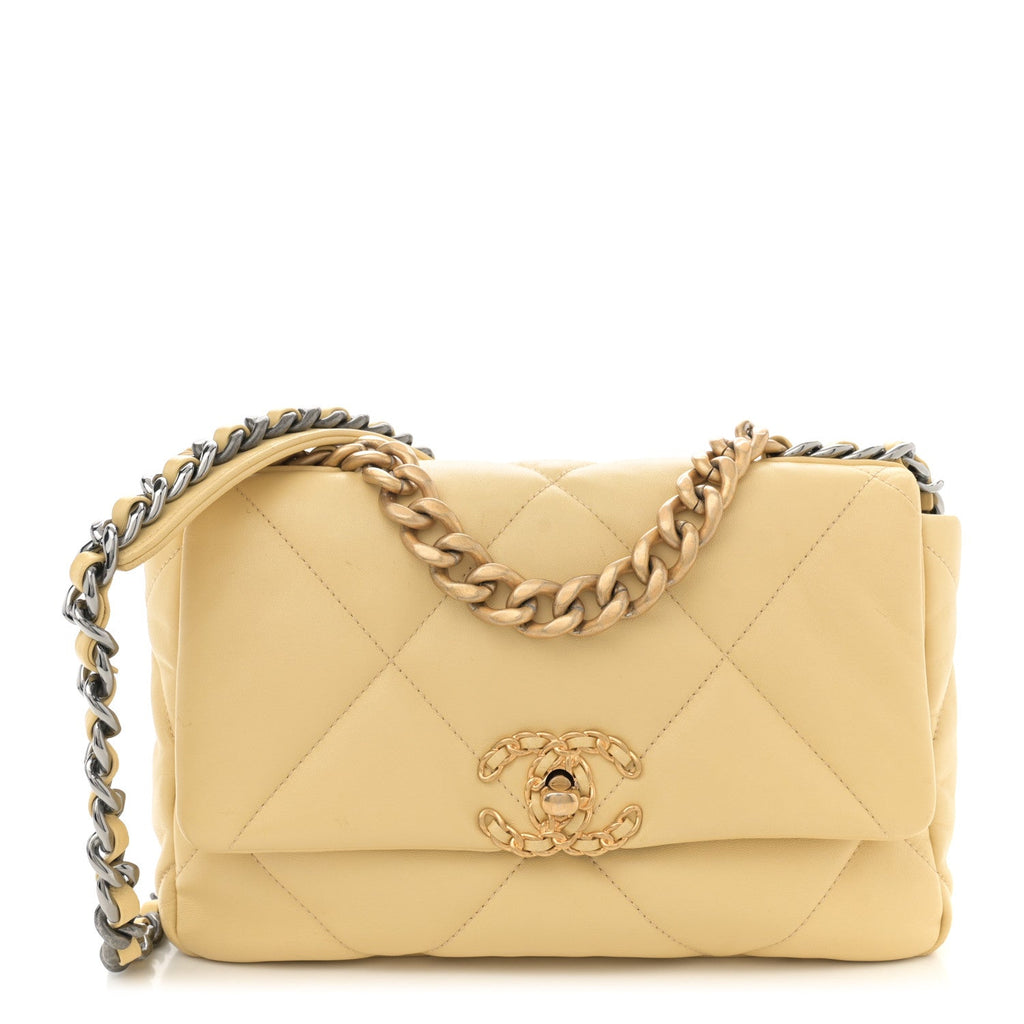 Lambskin Quilted Medium Chanel 19 Flap Yellow