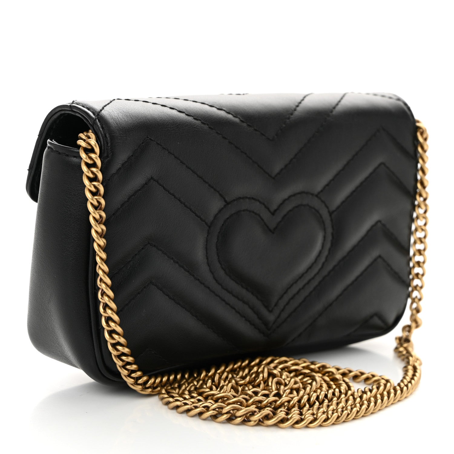 Calfskin Matelasse Super Mini GG Marmont Shoulder Bag Black