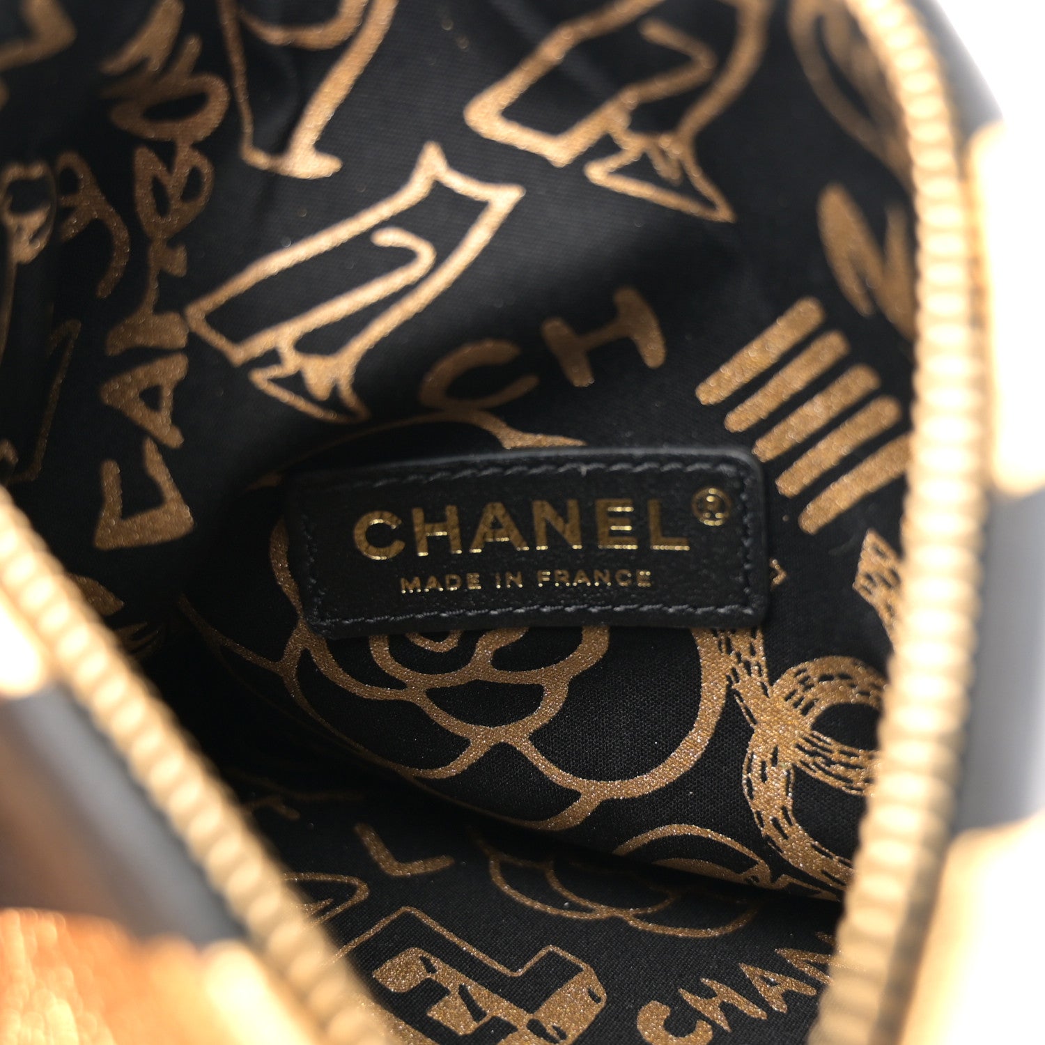 Metallic Lambskin CC Kheops Pyramid Bag Gold Black
