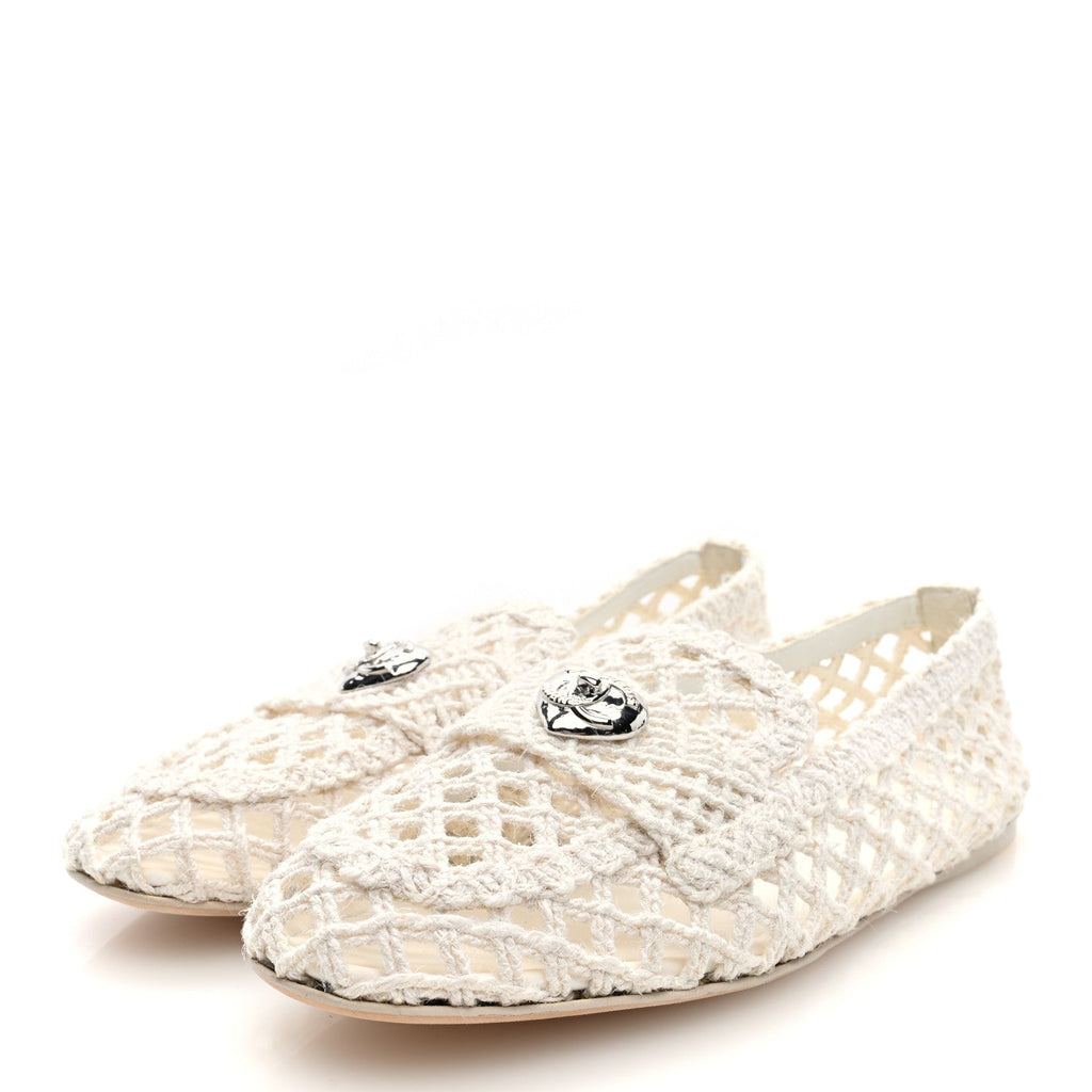Cord Braided CC Mocassin Loafers 39.5 White