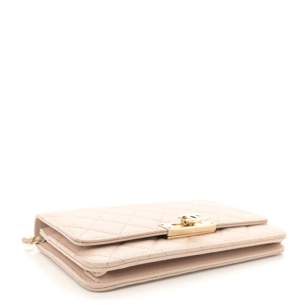 Caviar Quilted Golden Class Wallet On Chain WOC Light Beige