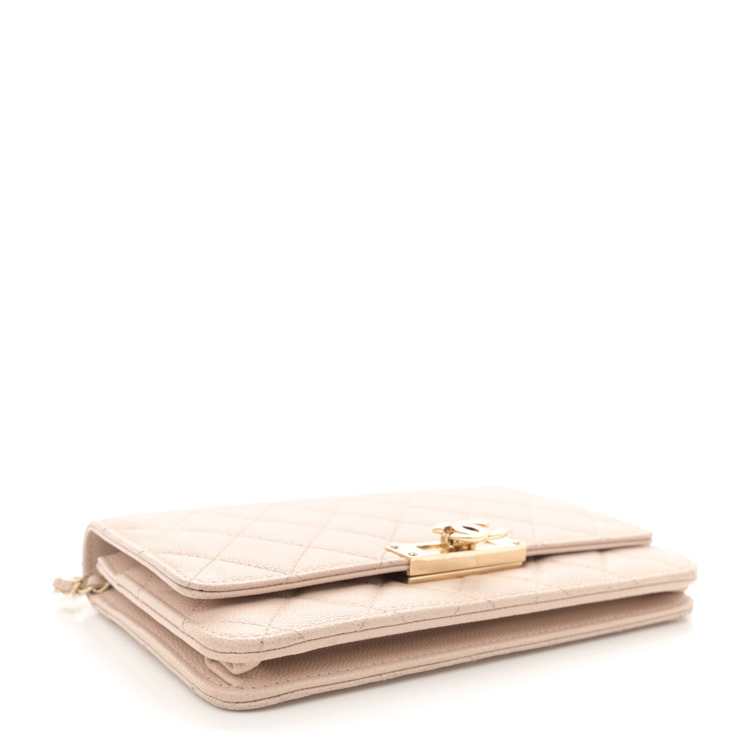 Caviar Quilted Golden Class Wallet On Chain WOC Light Beige