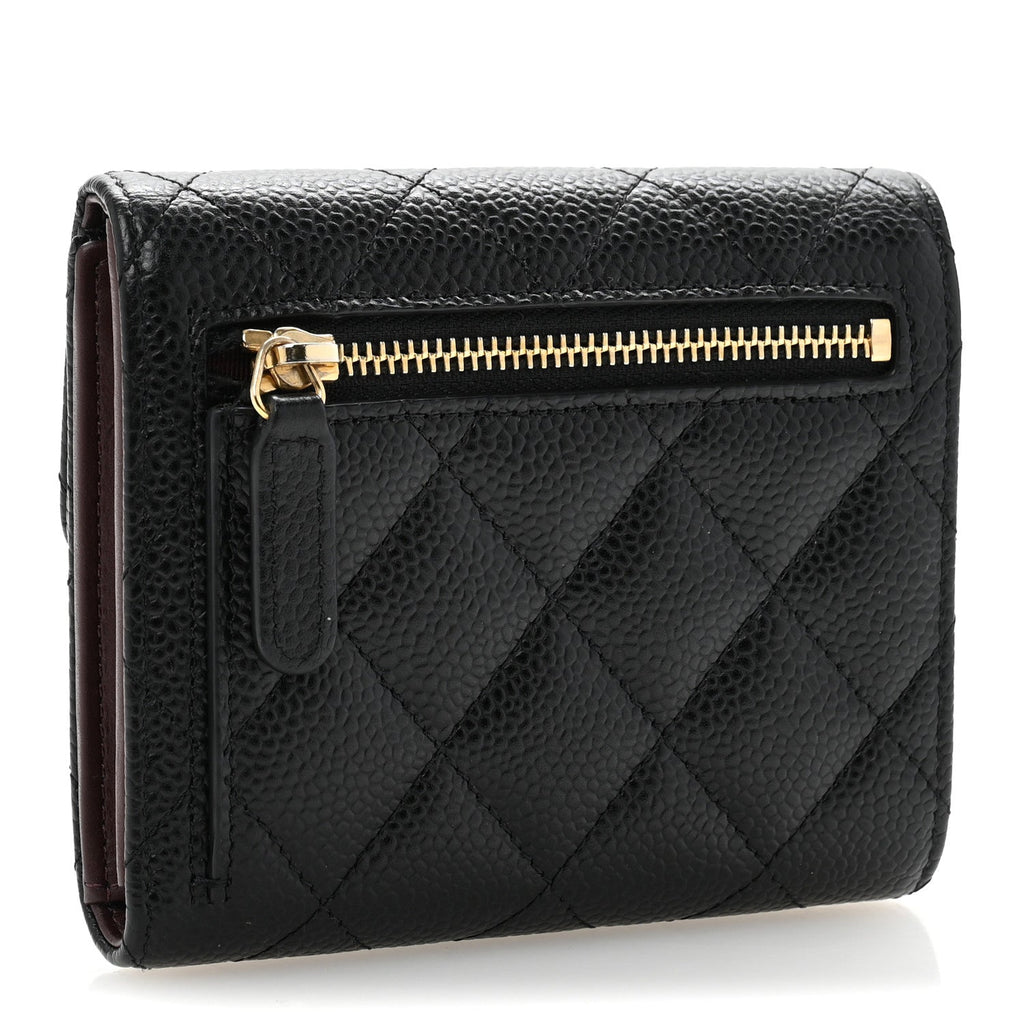 Caviar Quilted Compact Flap Wallet Black