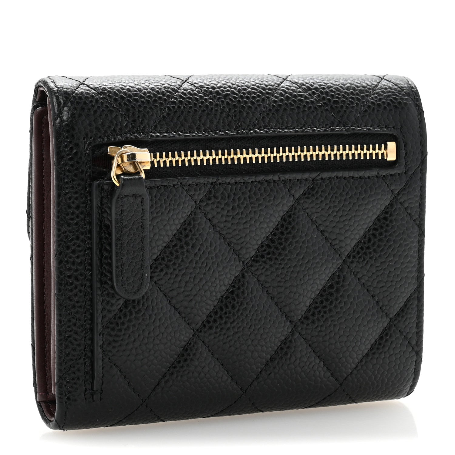 Caviar Quilted Compact Flap Wallet Black
