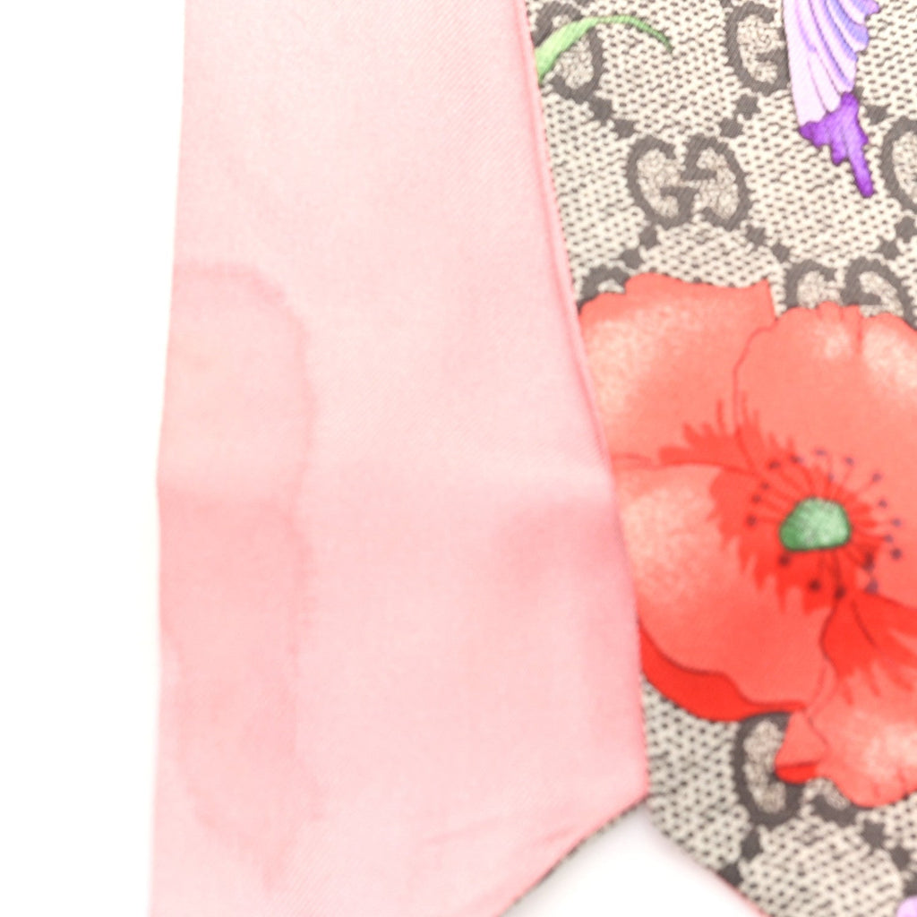 Silk Twill GG Monogram Special Flory Neck Bow Scarf Beige Pink