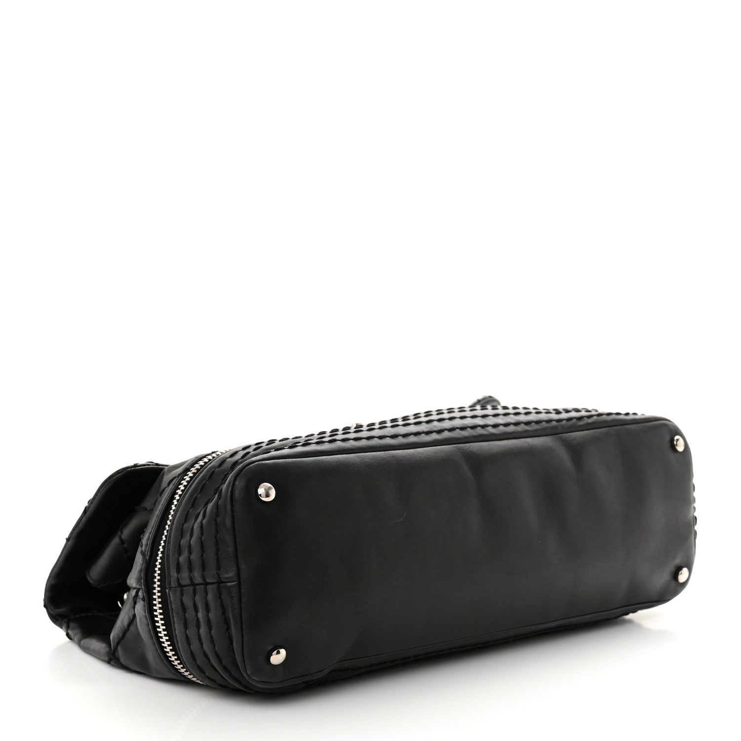 Calfskin Stitched Large Expandable Flap Bag Black