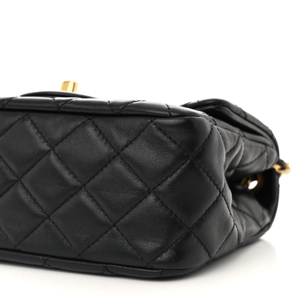 Lambskin Quilted Mini Pearl Crush Flap Black