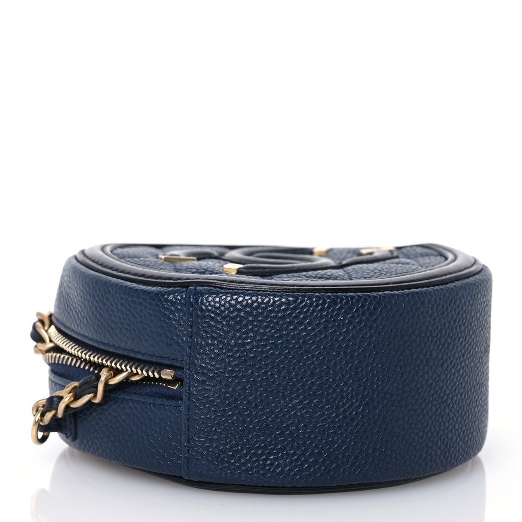 Caviar Quilted Round Filigree Crossbody Navy Black
