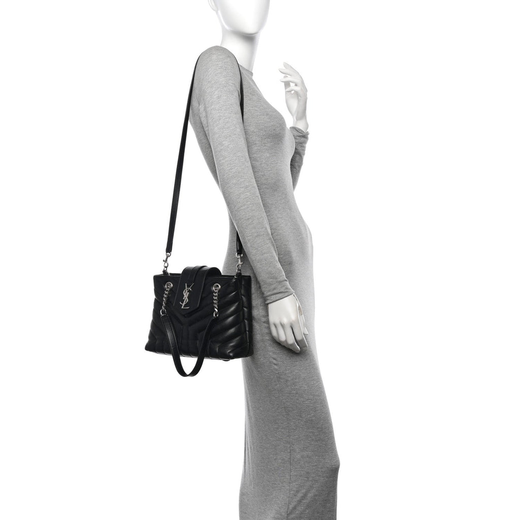 Calfskin Y Quilted Monogram Small Loulou Shopper Black
