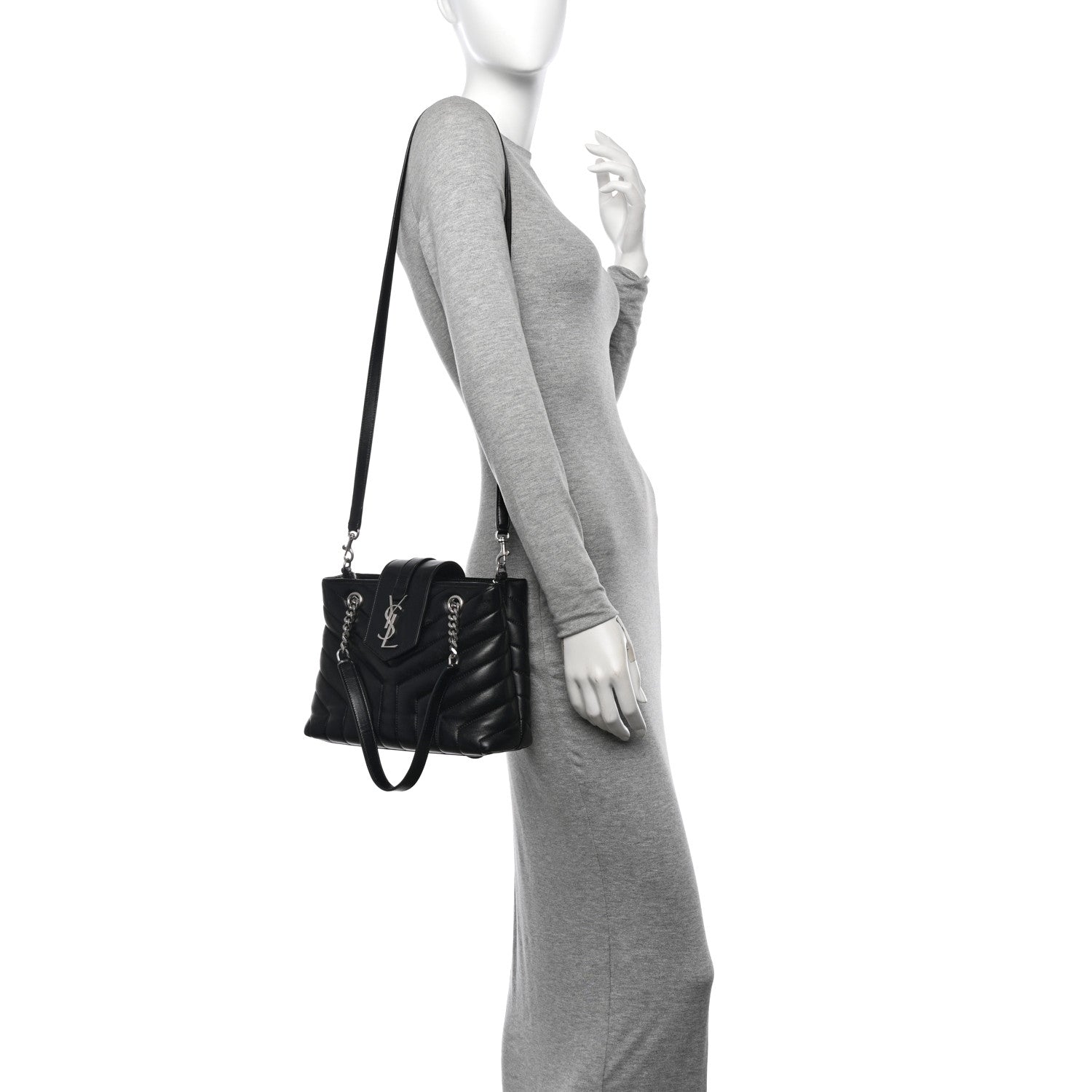 Calfskin Y Quilted Monogram Small Loulou Shopper Black