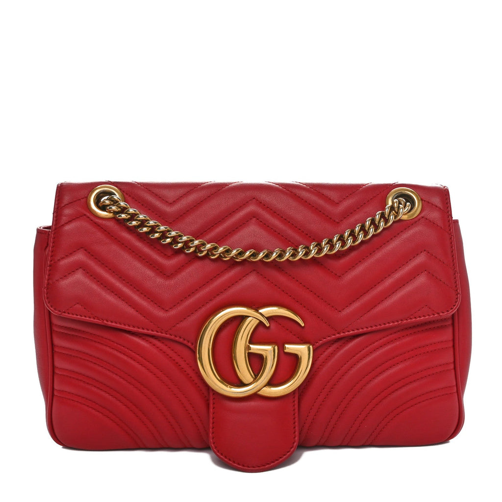 Calfskin Matelasse Medium GG Marmont Shoulder Bag Hibiscus Red
