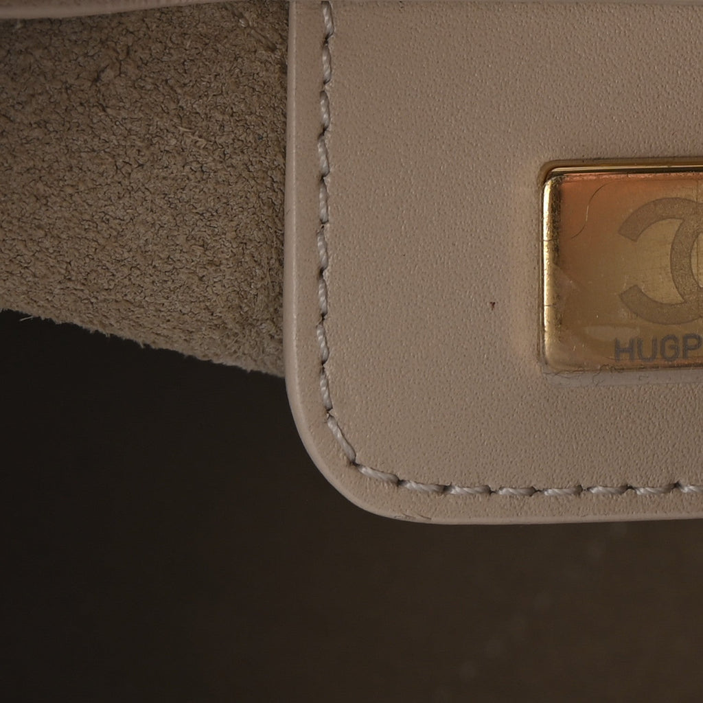 Shiny Lambskin Quilted Small Hobo Beige