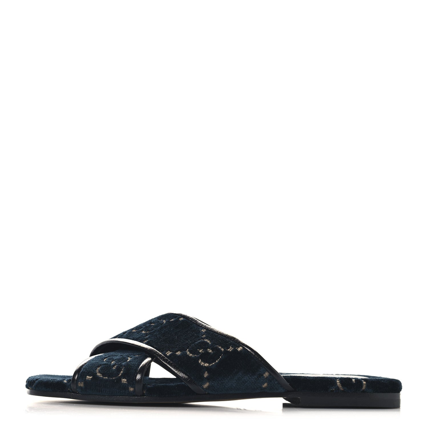 Velvet GG Monogram Womens Criss Cross Slide Sandals 36 Blue Beige Black