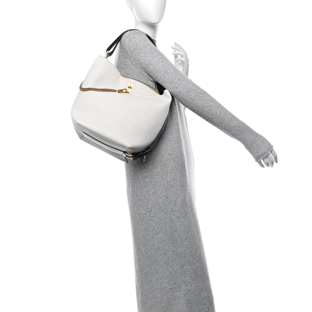 Grained Calfskin Medium GV Bucket Bag White