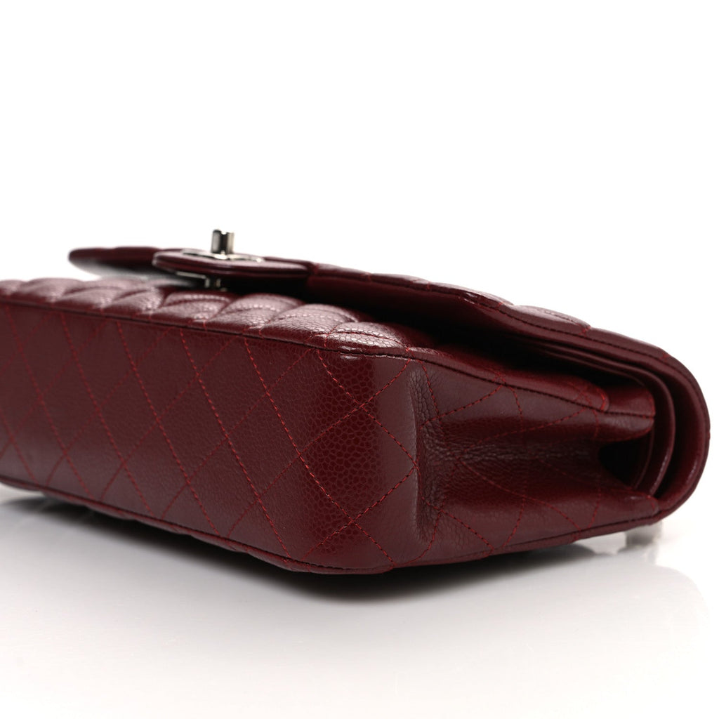 Caviar Quilted Medium Double Flap Burgundy