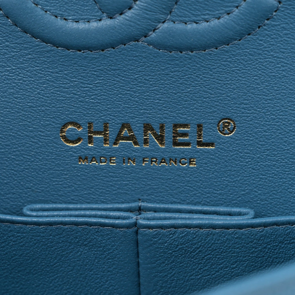 Caviar Quilted Small Double Flap Blue