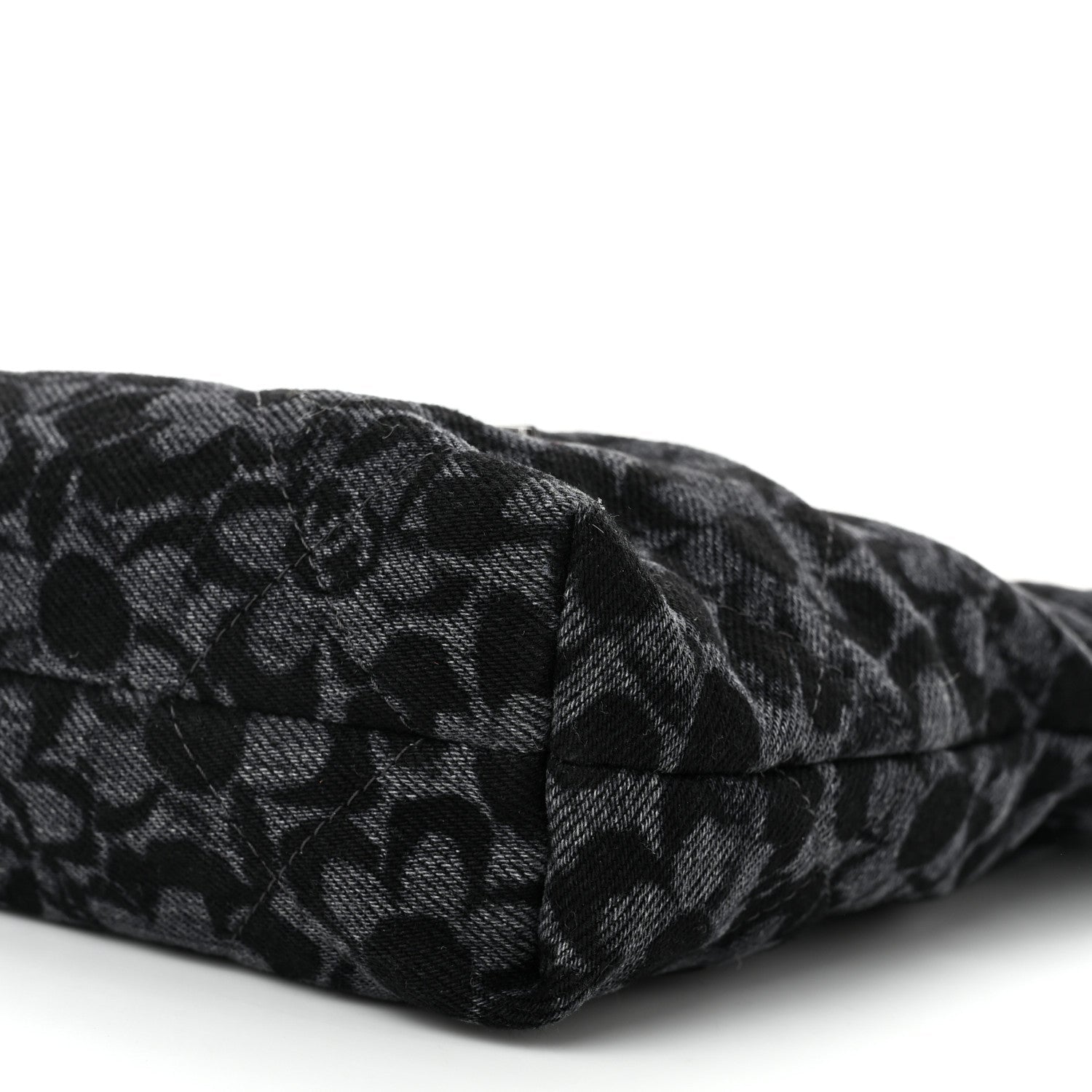 Denim Quilted Floral Print Mini Chanel 22 Black Grey