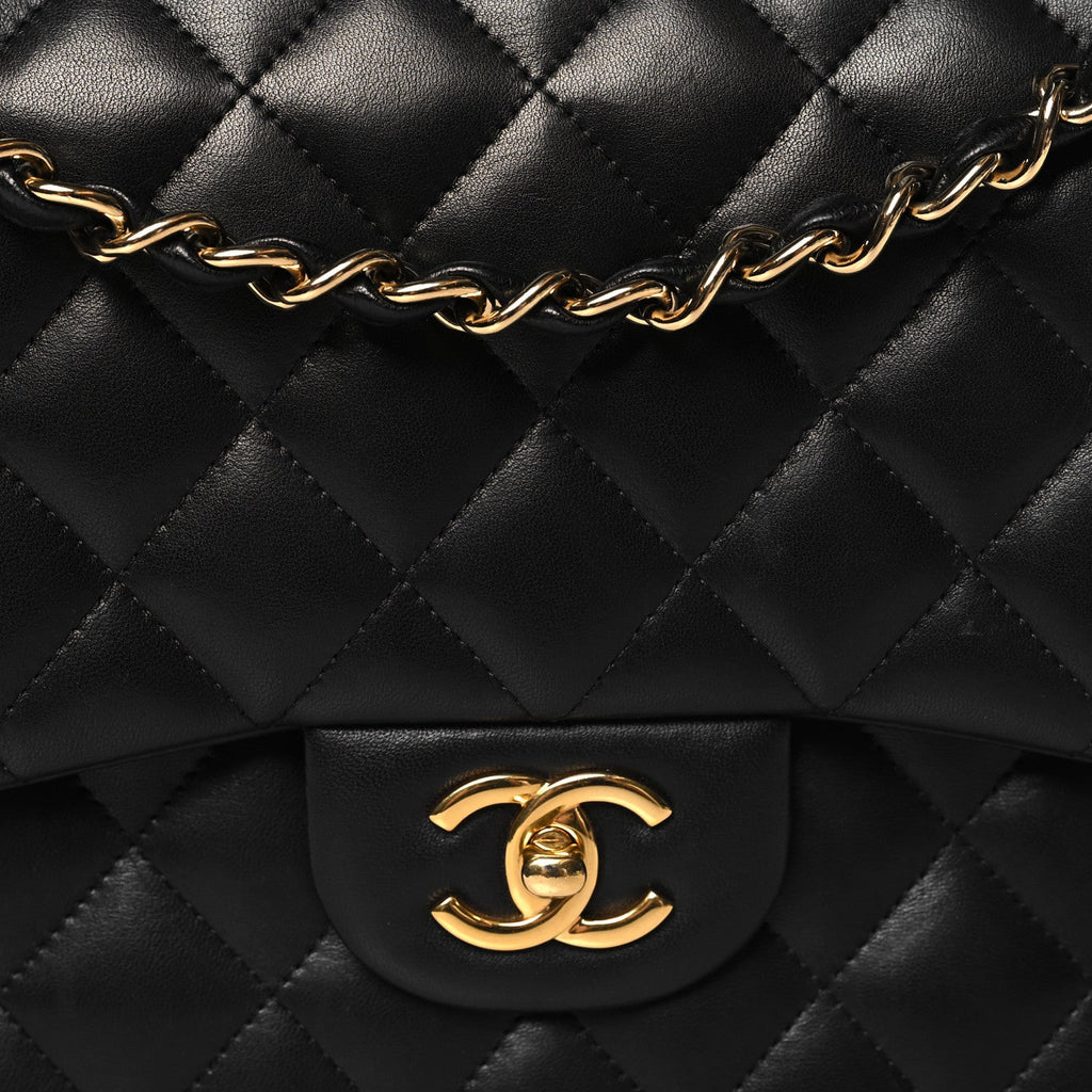 Lambskin Quilted Jumbo Double Flap Black